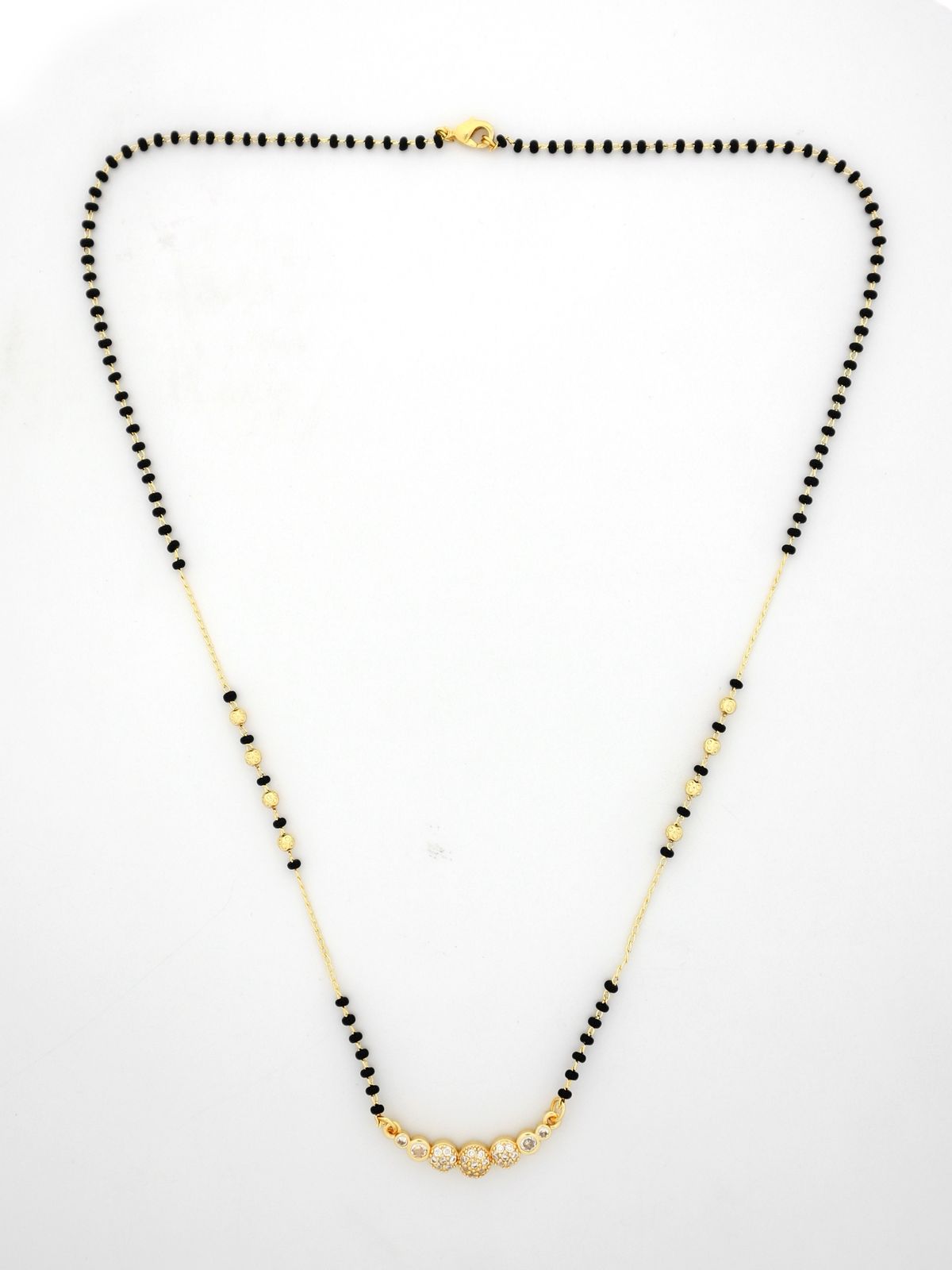 Elegant Gold Plated Mangalsutra for Women | Anti-Tarnish Black Beads Chain with Crystal Pendant