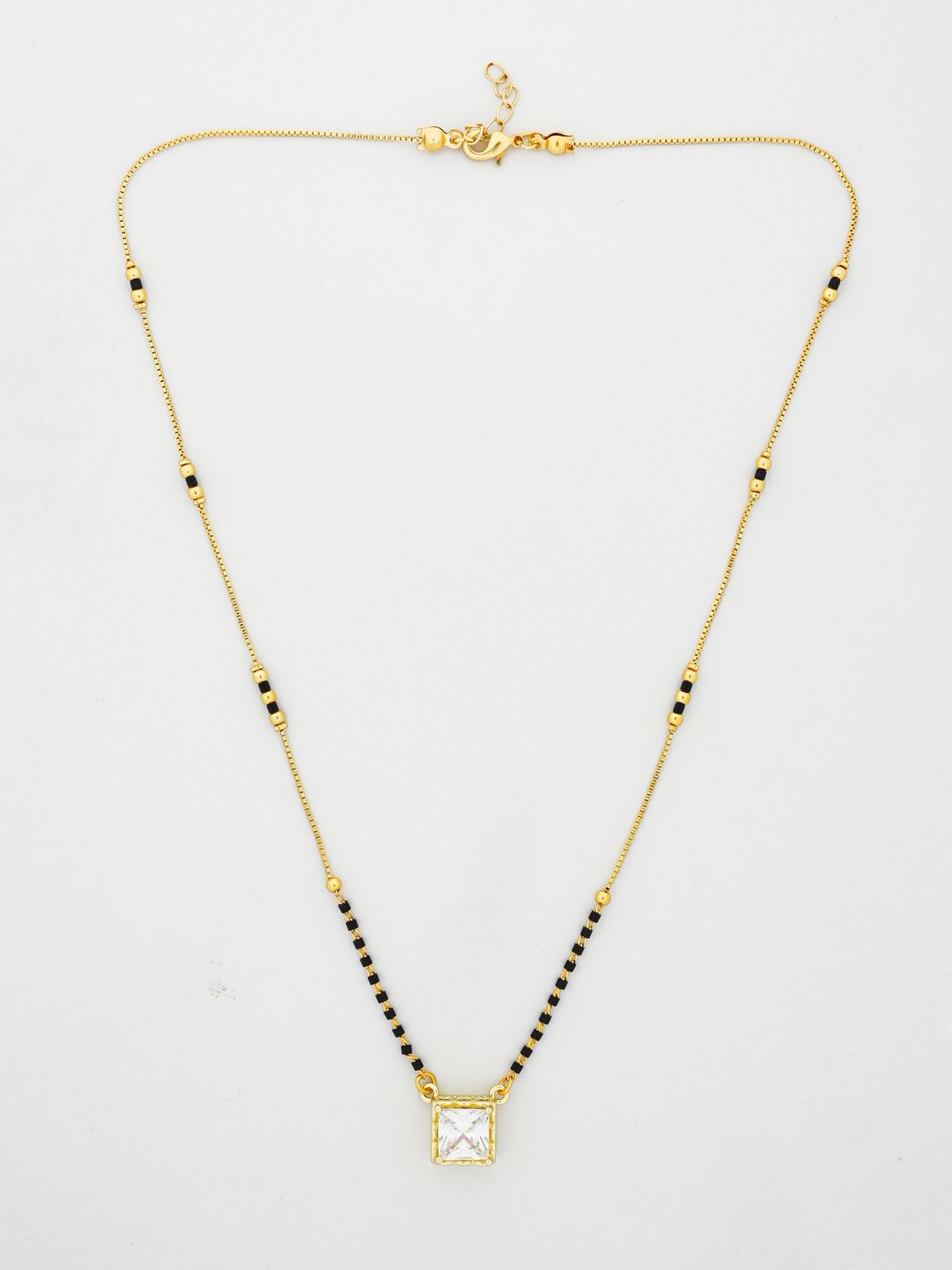 Minimalist Gold Plated Mangalsutra with Square Crystal Pendant | Anti-Tarnish Daily Wear Mangalsutra for Women