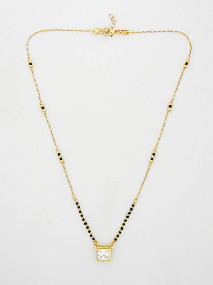 Minimalist Gold Plated Mangalsutra with Square Crystal Pendant | Anti-Tarnish Daily Wear Mangalsutra for Women