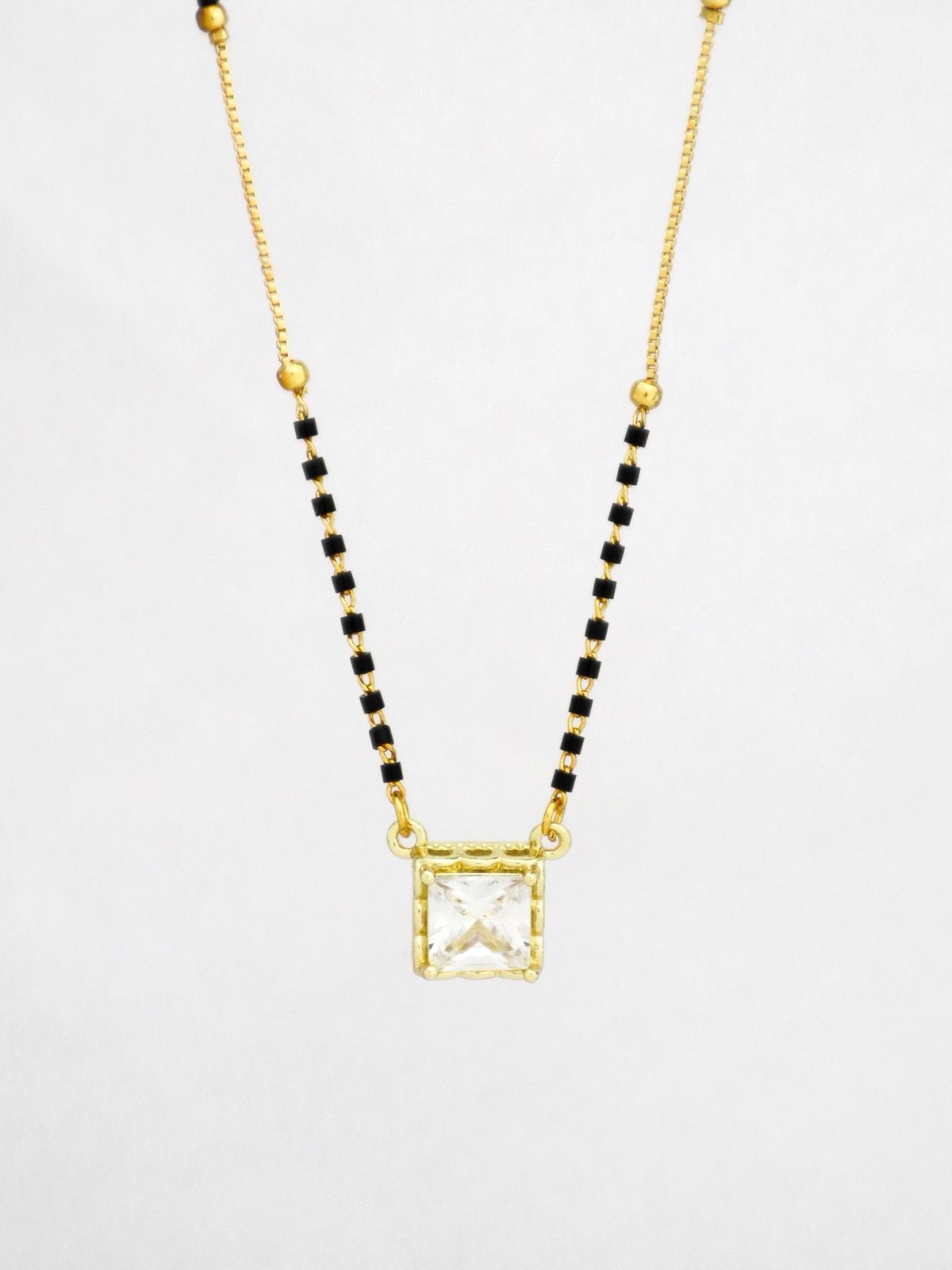 Minimalist Gold Plated Mangalsutra with Square Crystal Pendant | Anti-Tarnish Daily Wear Mangalsutra for Women