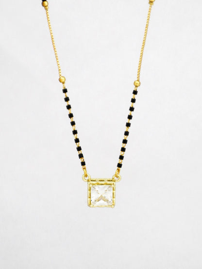 Minimalist Gold Plated Mangalsutra with Square Crystal Pendant | Anti-Tarnish Daily Wear Mangalsutra for Women