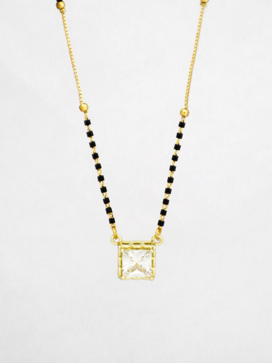 Minimalist Gold Plated Mangalsutra with Square Crystal Pendant | Anti-Tarnish Daily Wear Mangalsutra for Women