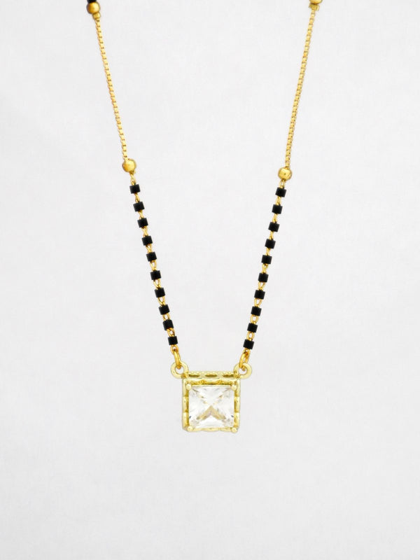 Minimalist Gold Plated Mangalsutra with Square Crystal Pendant | Anti-Tarnish Daily Wear Mangalsutra for Women