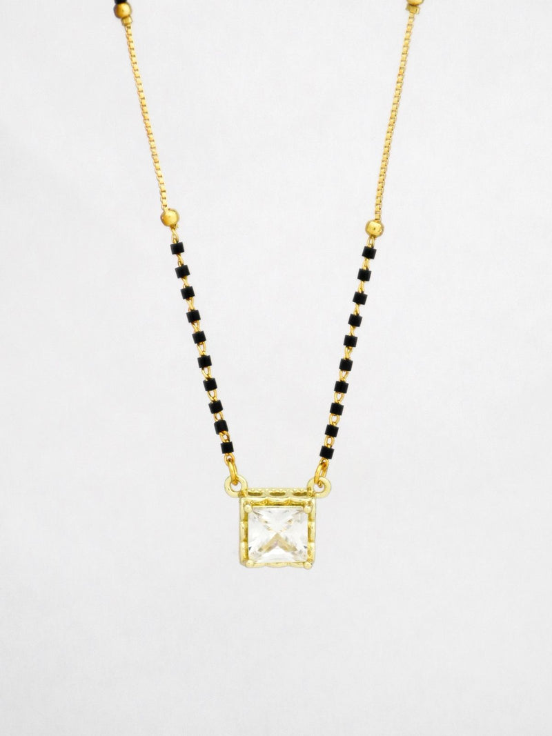 Minimalist Gold Plated Mangalsutra with Square Crystal Pendant | Anti-Tarnish Daily Wear Mangalsutra for Women