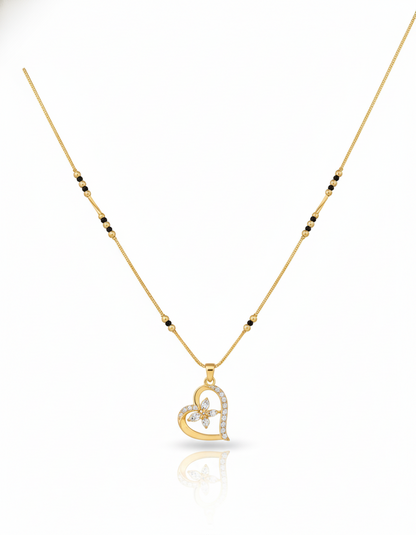 Elegant Heart Design Gold Plated Mangalsutra for Women | Anti-Tarnish Stainless Steel Black Bead Necklace