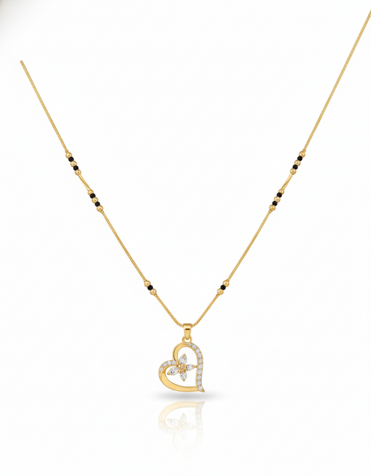 Elegant Heart Design Gold Plated Mangalsutra for Women | Anti-Tarnish Stainless Steel Black Bead Necklace