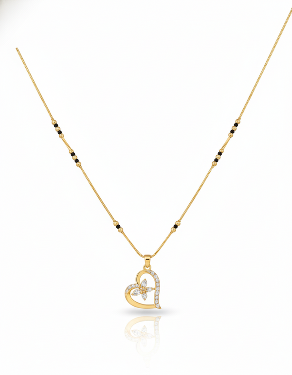Elegant Heart Design Gold Plated Mangalsutra for Women | Anti-Tarnish Stainless Steel Black Bead Necklace