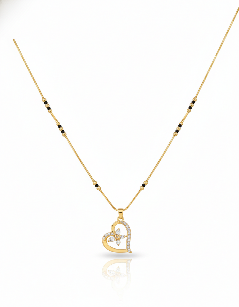 Elegant Heart Design Gold Plated Mangalsutra for Women | Anti-Tarnish Stainless Steel Black Bead Necklace