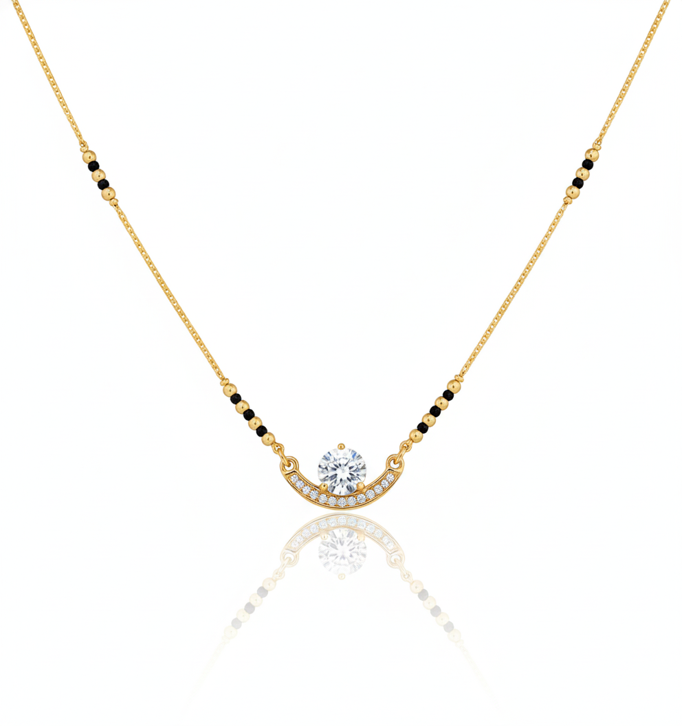 Elegant Round Diamond Gold Plated Mangalsutra for Women | Anti-Tarnish Stainless Steel Black Bead Necklace
