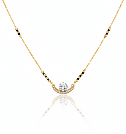 Elegant Round Diamond Gold Plated Mangalsutra for Women | Anti-Tarnish Stainless Steel Black Bead Necklace