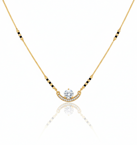 Elegant Round Diamond Gold Plated Mangalsutra for Women | Anti-Tarnish Stainless Steel Black Bead Necklace