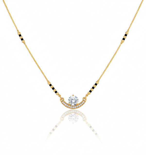 Elegant Round Diamond Gold Plated Mangalsutra for Women | Anti-Tarnish Stainless Steel Black Bead Necklace