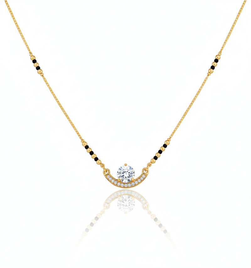 Elegant Round Diamond Gold Plated Mangalsutra for Women | Anti-Tarnish Stainless Steel Black Bead Necklace