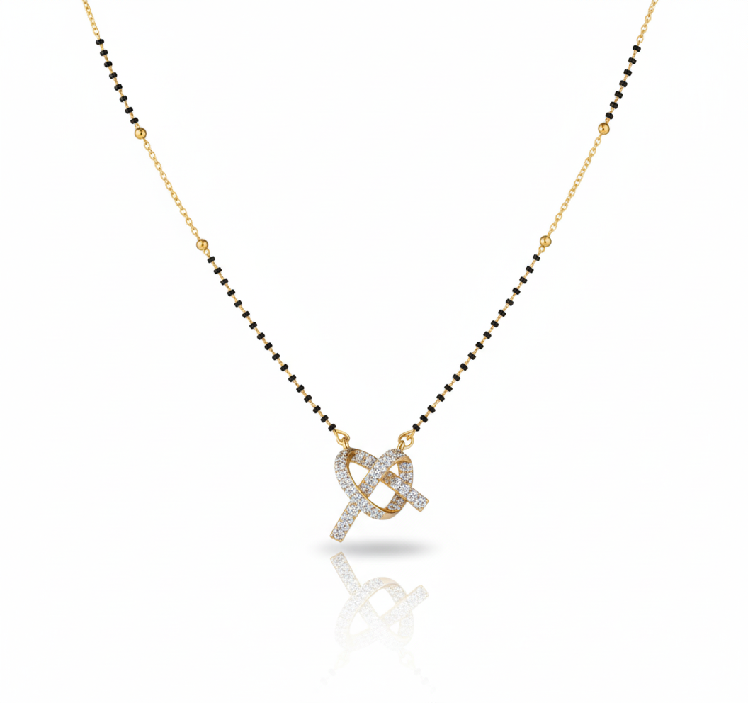 Designer Knot Diamond Gold Plated Mangalsutra for Women | Anti-Tarnish Stainless Steel Black Bead Necklace