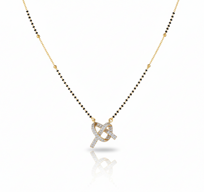 Designer Knot Diamond Gold Plated Mangalsutra for Women | Anti-Tarnish Stainless Steel Black Bead Necklace