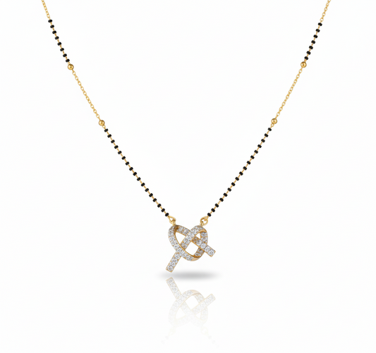 Designer Knot Diamond Gold Plated Mangalsutra for Women | Anti-Tarnish Stainless Steel Black Bead Necklace