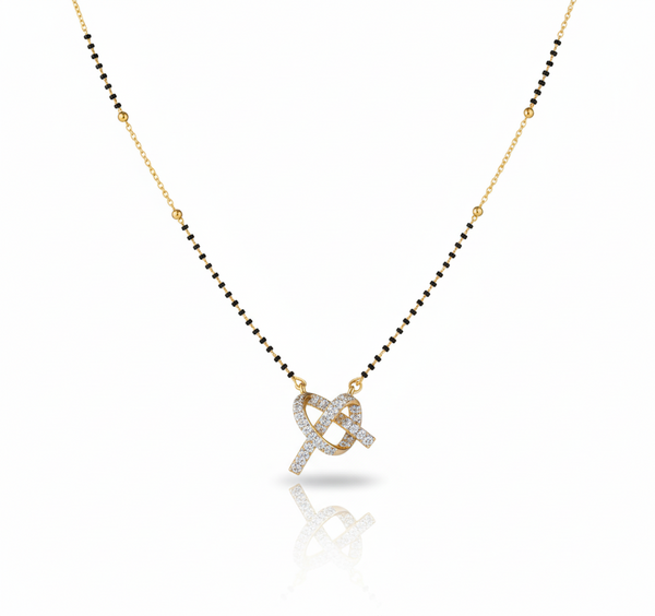 Designer Knot Diamond Gold Plated Mangalsutra for Women | Anti-Tarnish Stainless Steel Black Bead Necklace