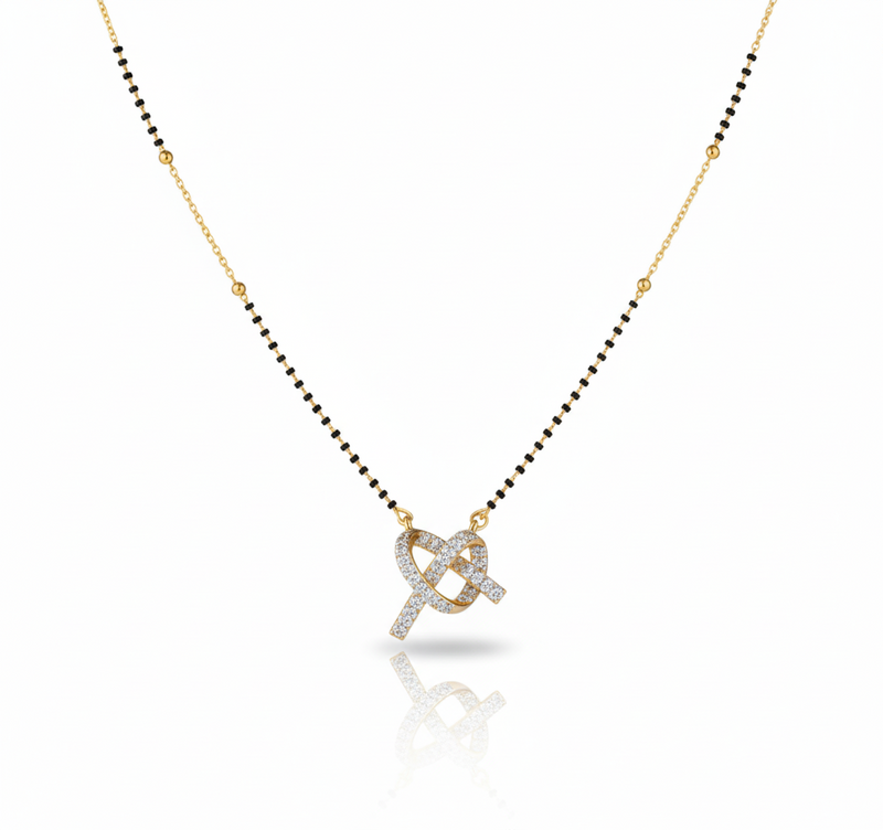 Designer Knot Diamond Gold Plated Mangalsutra for Women | Anti-Tarnish Stainless Steel Black Bead Necklace