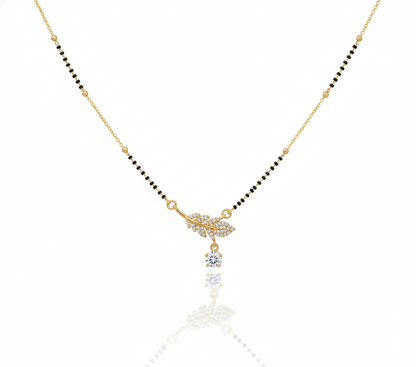 Elegant Leaf Drop Gold Plated Mangalsutra for Women | Anti-Tarnish Stainless Steel Black Bead Necklace