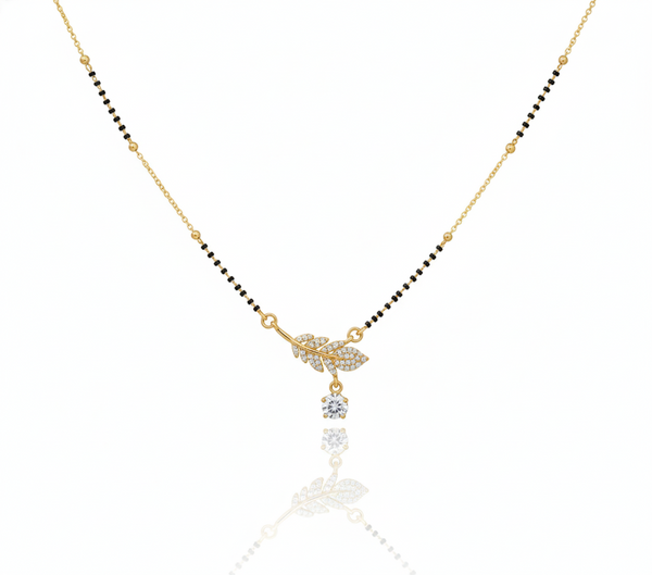 Elegant Leaf Drop Gold Plated Mangalsutra for Women | Anti-Tarnish Stainless Steel Black Bead Necklace