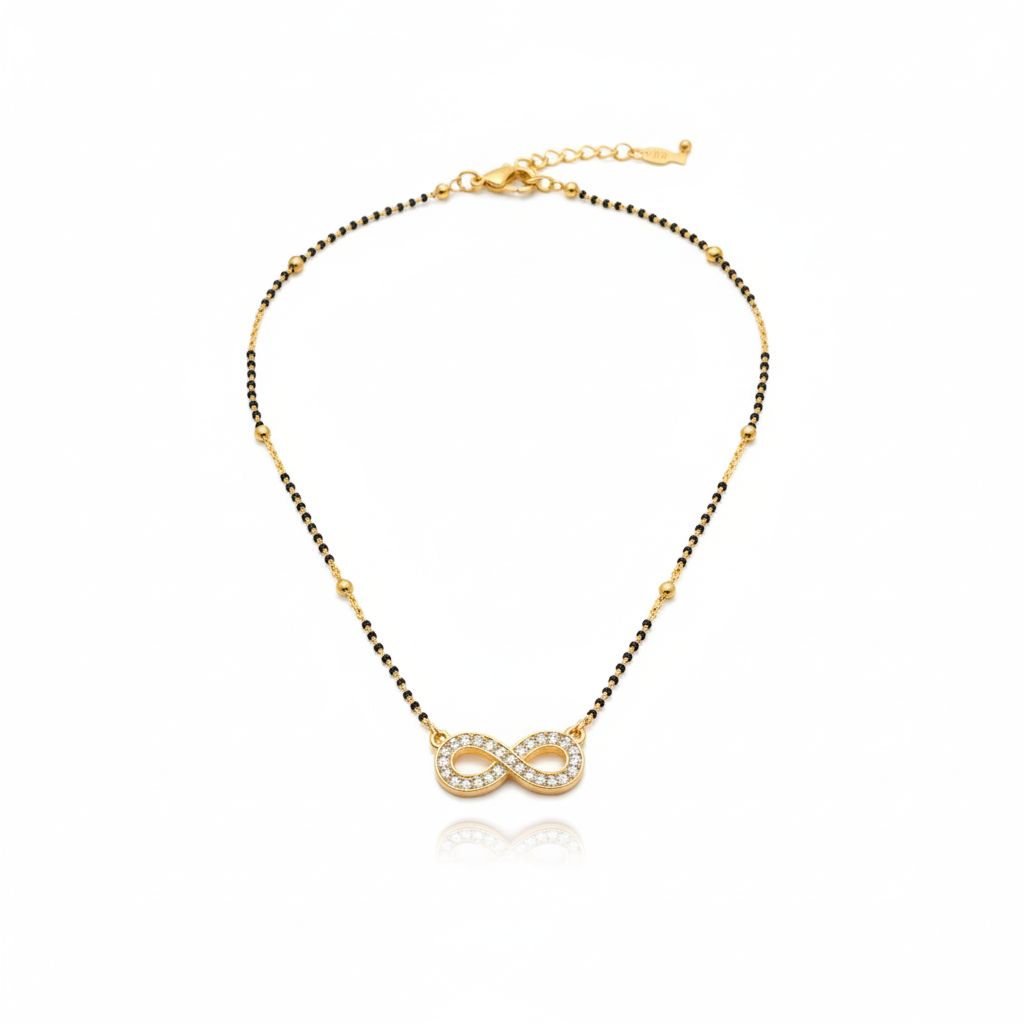 Premium Infinity Diamond Gold Plated Mangalsutra for Women | Anti-Tarnish Stainless Steel Black Bead Necklace