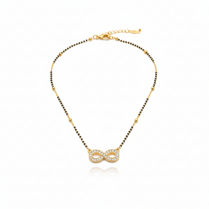 Premium Infinity Diamond Gold Plated Mangalsutra for Women | Anti-Tarnish Stainless Steel Black Bead Necklace
