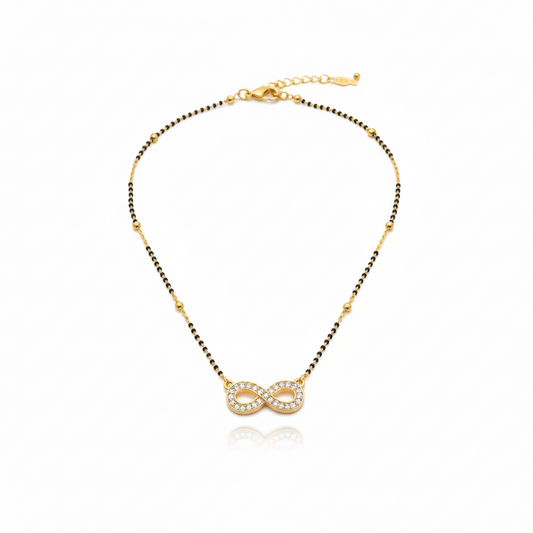 Premium Infinity Diamond Gold Plated Mangalsutra for Women | Anti-Tarnish Stainless Steel Black Bead Necklace