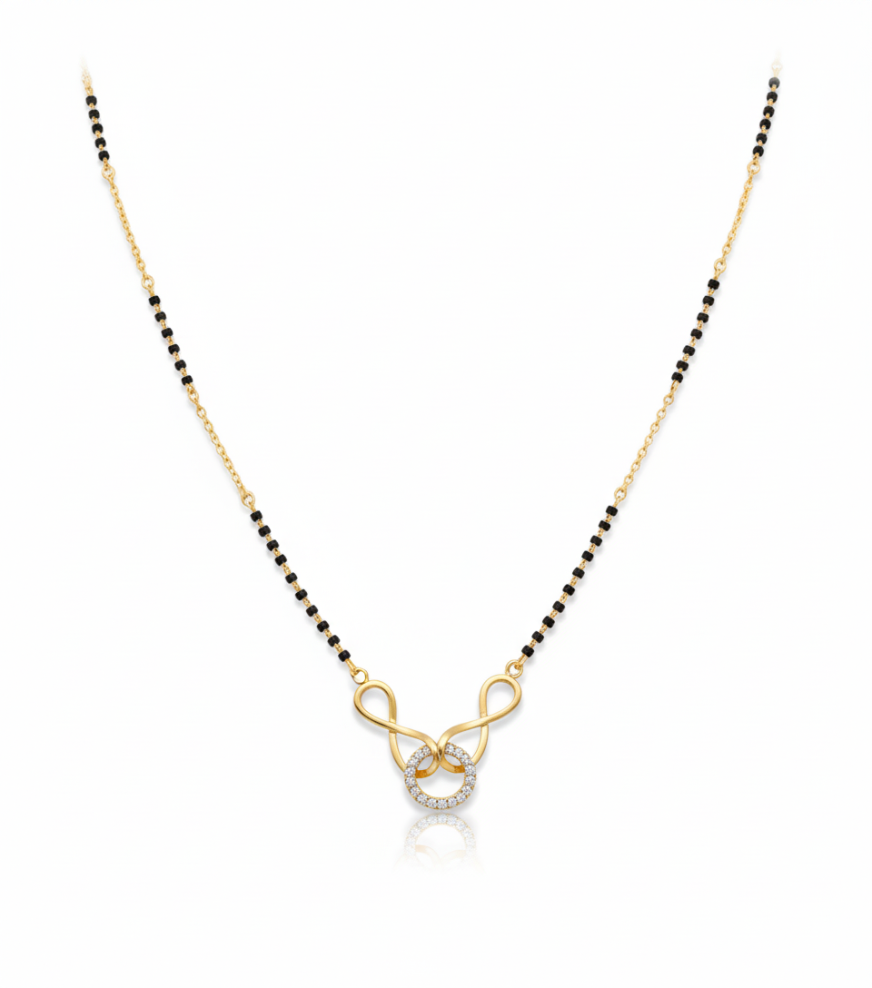 Elegant Infinity Design Gold Plated Mangalsutra for Women | Anti-Tarnish Stainless Steel Black Bead Necklace
