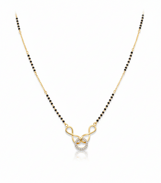 Elegant Infinity Design Gold Plated Mangalsutra for Women | Anti-Tarnish Stainless Steel Black Bead Necklace