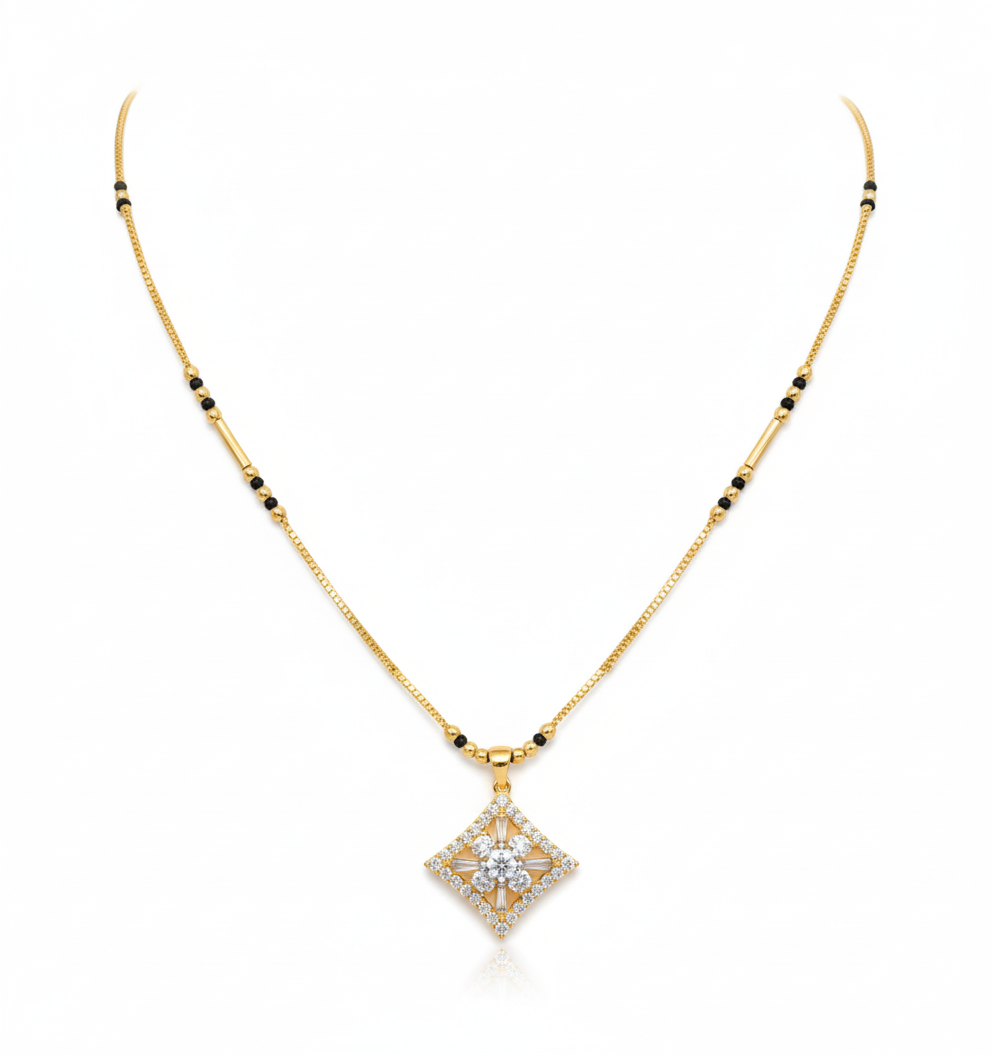 Elegant Gold Plated Mangalsutra for Women | Anti-Tarnish Stainless Steel Diamond Pendant Mangalsutra