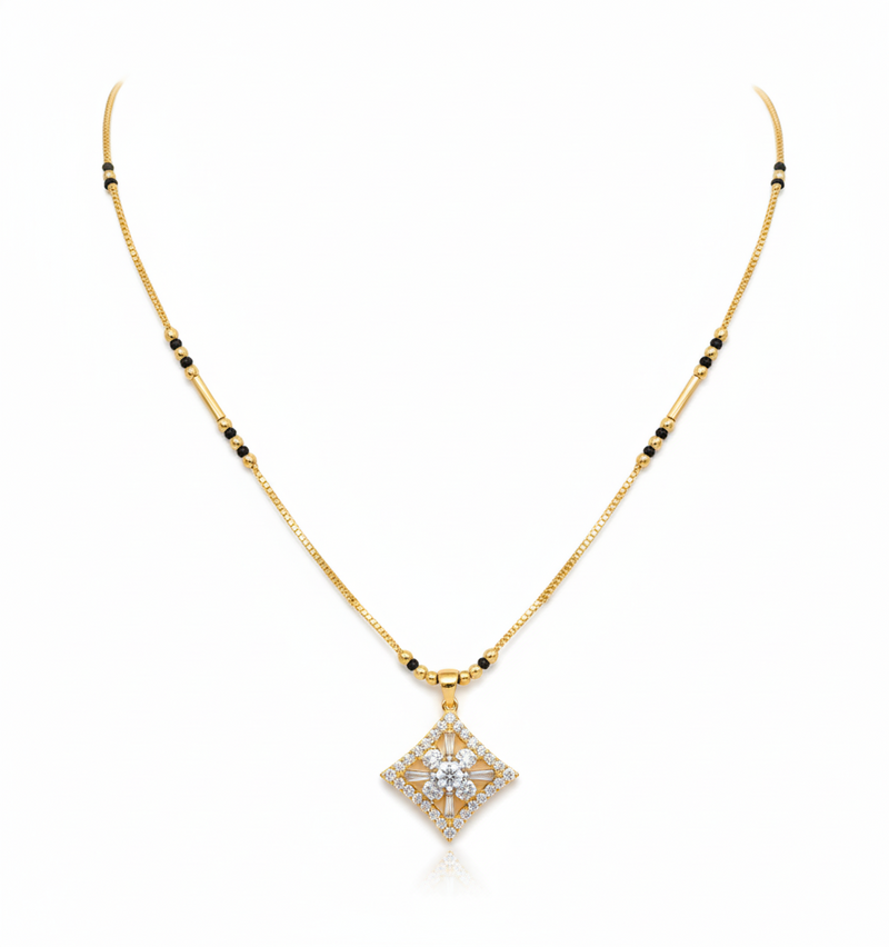 Elegant Gold Plated Mangalsutra for Women | Anti-Tarnish Stainless Steel Diamond Pendant Mangalsutra