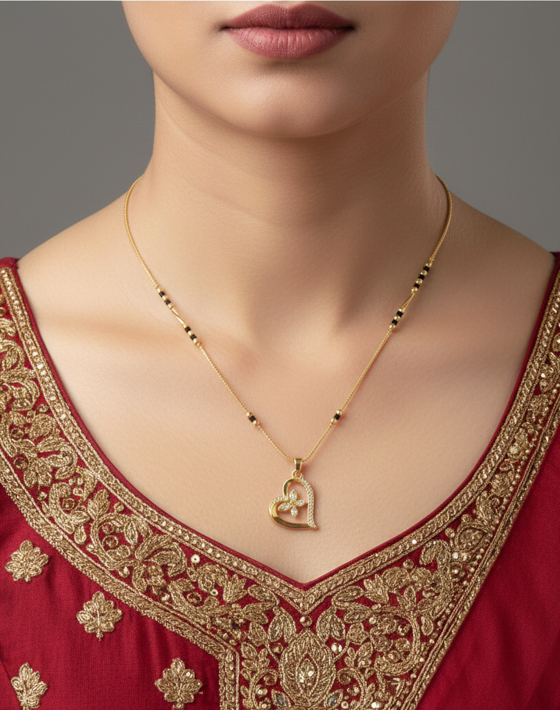 Elegant Heart Design Gold Plated Mangalsutra for Women | Anti-Tarnish Stainless Steel Black Bead Necklace