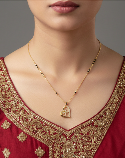 Elegant Heart Design Gold Plated Mangalsutra for Women | Anti-Tarnish Stainless Steel Black Bead Necklace