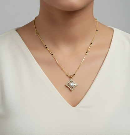 Elegant Gold Plated Mangalsutra for Women | Anti-Tarnish Stainless Steel Diamond Pendant Mangalsutra