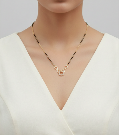 Elegant Infinity Design Gold Plated Mangalsutra for Women | Anti-Tarnish Stainless Steel Black Bead Necklace