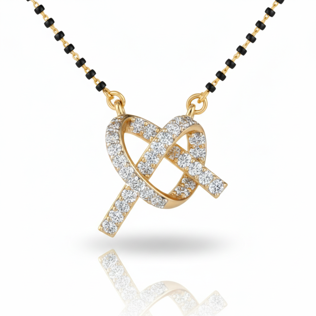 Designer Knot Diamond Gold Plated Mangalsutra for Women | Anti-Tarnish Stainless Steel Black Bead Necklace