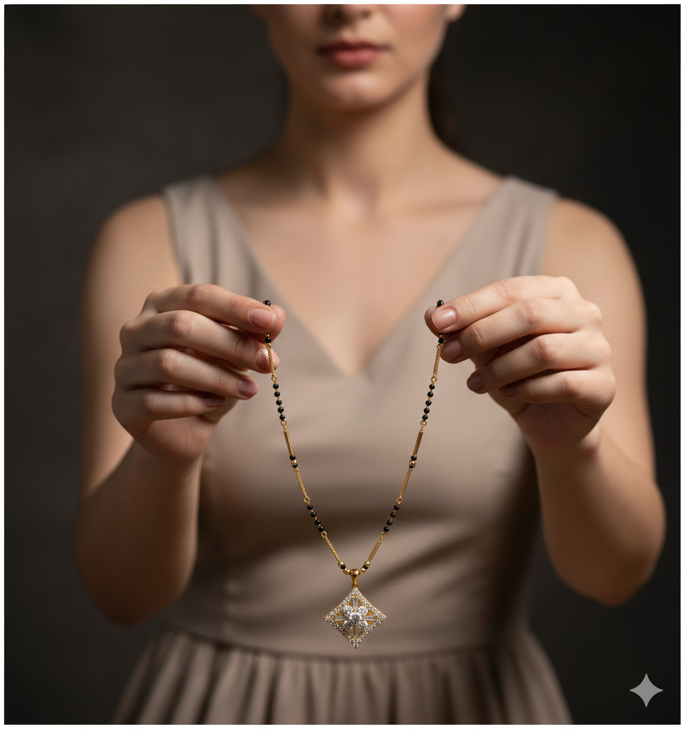 Elegant Gold Plated Mangalsutra for Women | Anti-Tarnish Stainless Steel Diamond Pendant Mangalsutra