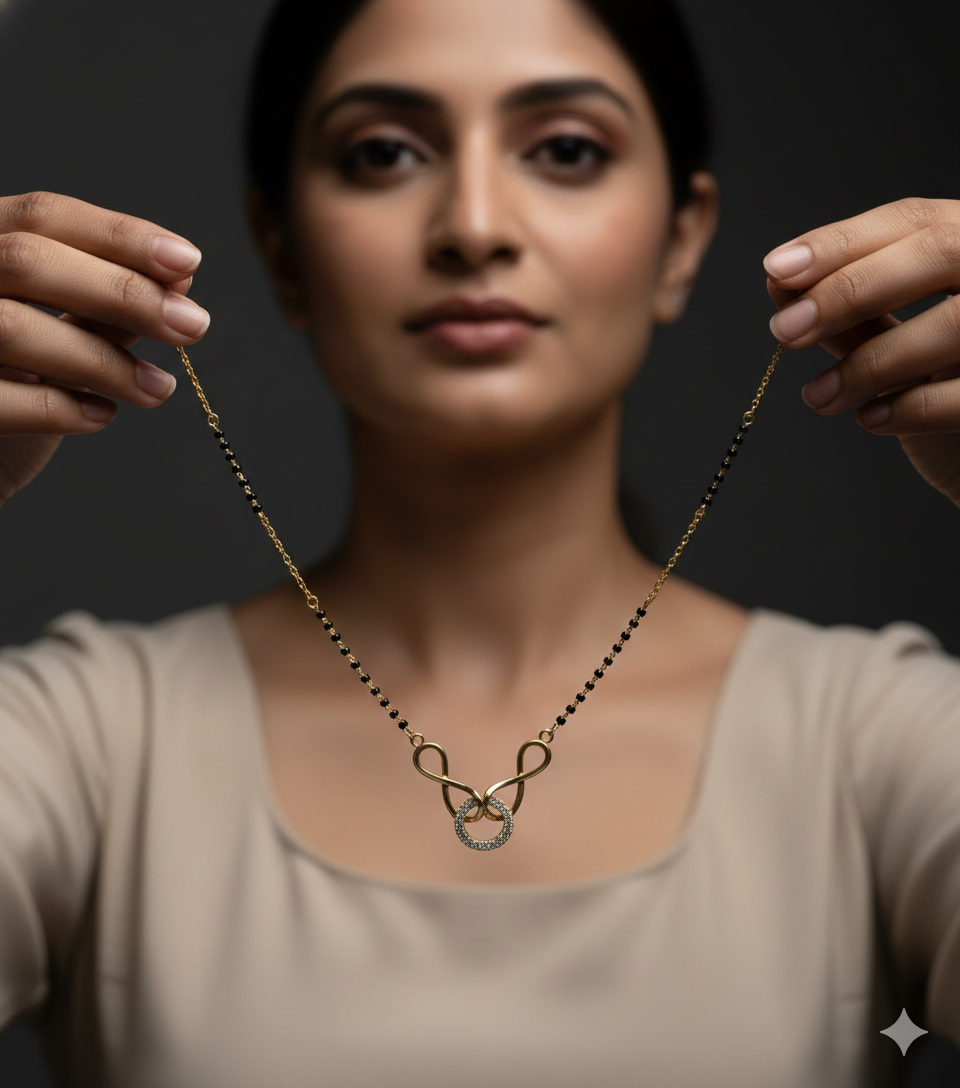 Elegant Infinity Design Gold Plated Mangalsutra for Women | Anti-Tarnish Stainless Steel Black Bead Necklace