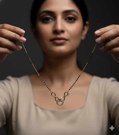 Elegant Infinity Design Gold Plated Mangalsutra for Women | Anti-Tarnish Stainless Steel Black Bead Necklace