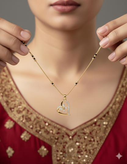 Elegant Heart Design Gold Plated Mangalsutra for Women | Anti-Tarnish Stainless Steel Black Bead Necklace