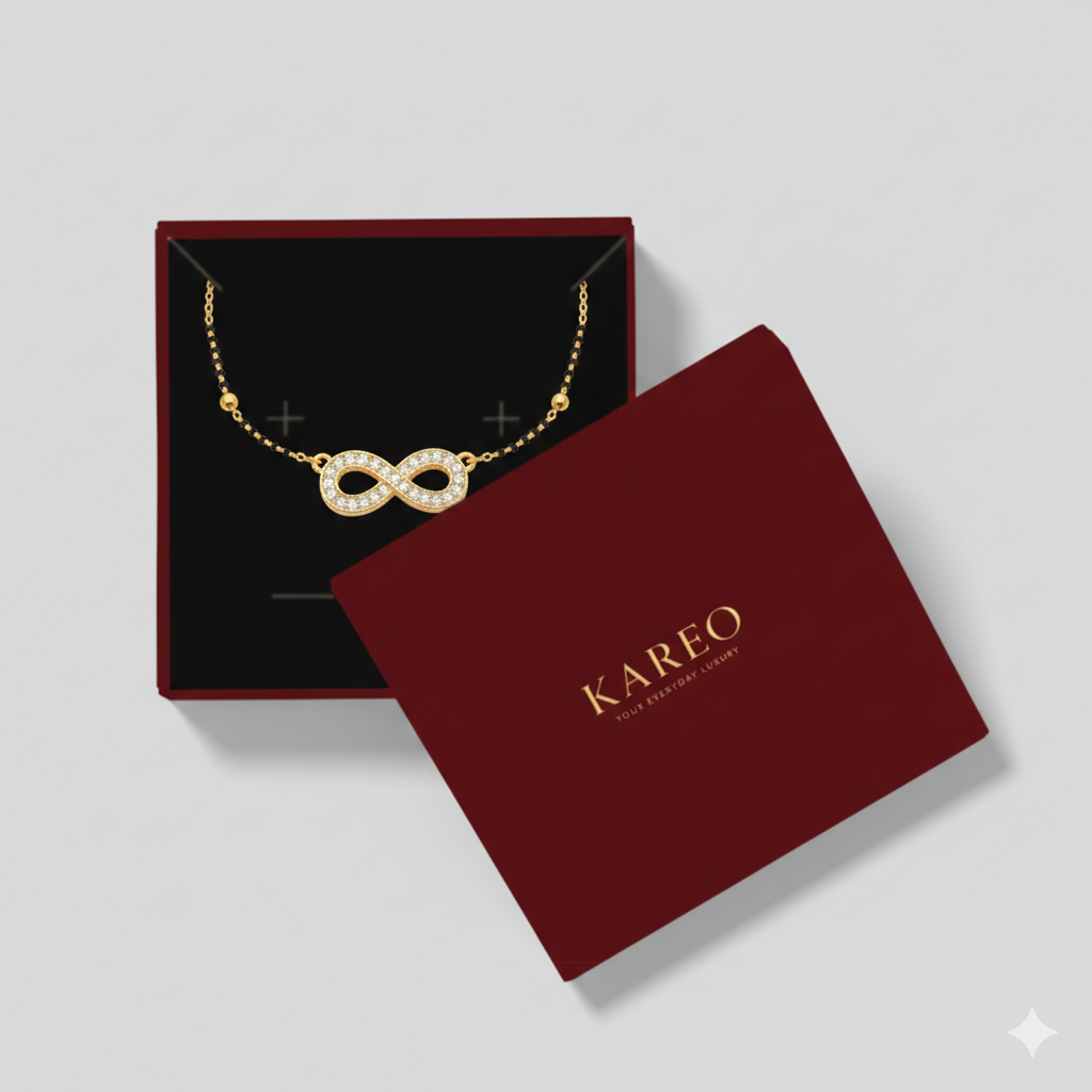 Premium Infinity Diamond Gold Plated Mangalsutra for Women | Anti-Tarnish Stainless Steel Black Bead Necklace