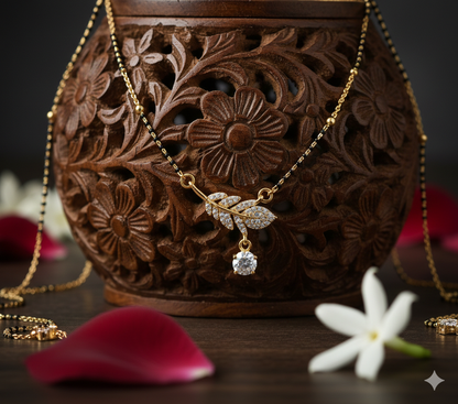 Elegant Leaf Drop Gold Plated Mangalsutra for Women | Anti-Tarnish Stainless Steel Black Bead Necklace