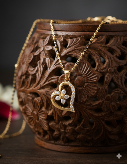 Elegant Heart Design Gold Plated Mangalsutra for Women | Anti-Tarnish Stainless Steel Black Bead Necklace