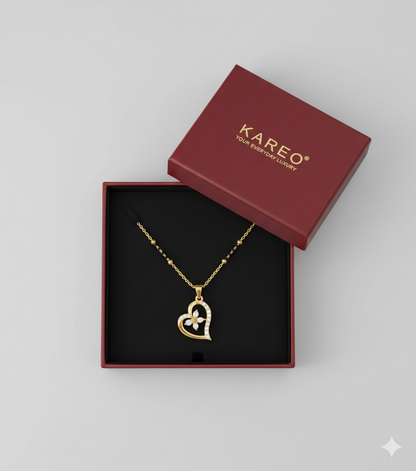 Elegant Heart Design Gold Plated Mangalsutra for Women | Anti-Tarnish Stainless Steel Black Bead Necklace