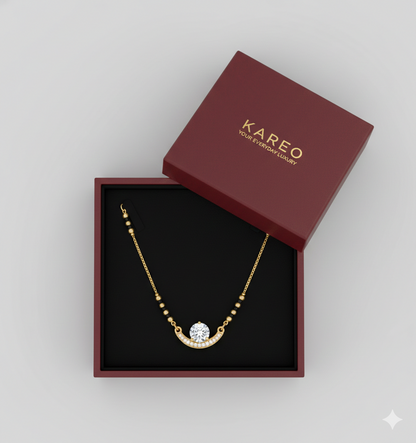 Elegant Round Diamond Gold Plated Mangalsutra for Women | Anti-Tarnish Stainless Steel Black Bead Necklace