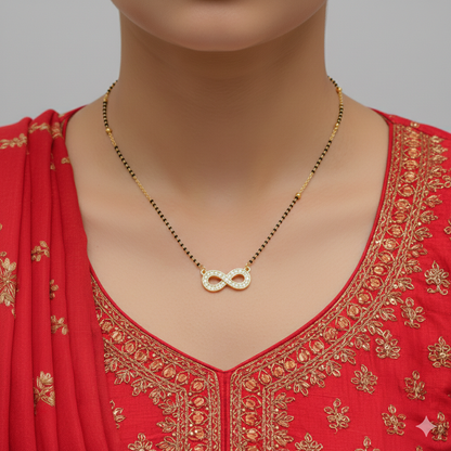 Premium Infinity Diamond Gold Plated Mangalsutra for Women | Anti-Tarnish Stainless Steel Black Bead Necklace