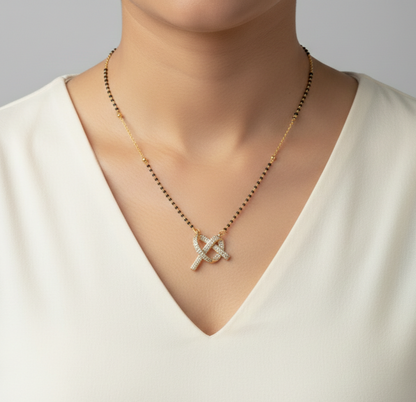 Designer Knot Diamond Gold Plated Mangalsutra for Women | Anti-Tarnish Stainless Steel Black Bead Necklace