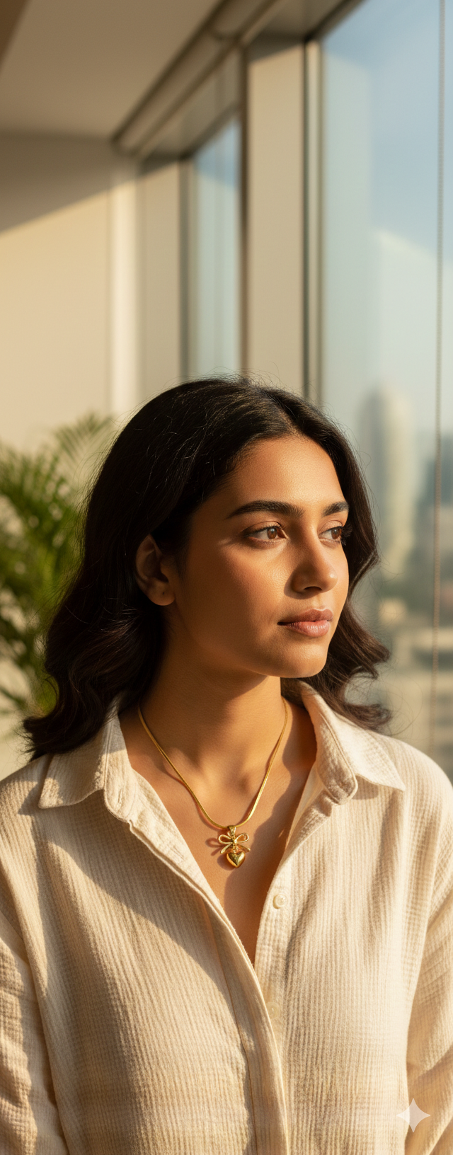 Elegant Bow & Heart Gold Plated Pendant Necklace for Women | Anti-Tarnish Stainless Steel Chain