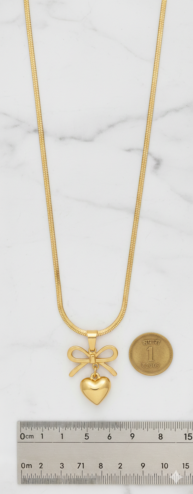 Elegant Bow & Heart Gold Plated Pendant Necklace for Women | Anti-Tarnish Stainless Steel Chain